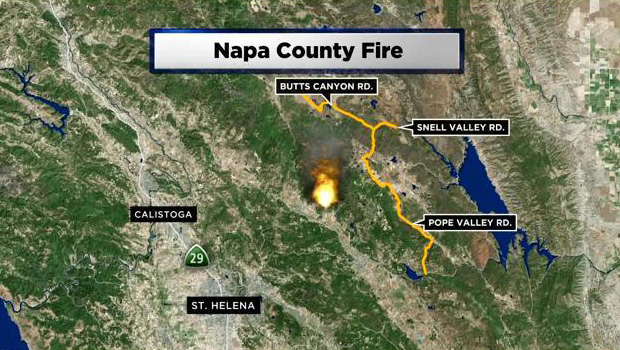 Map of wildfire in Napa County on July 1, 2014. (CBS)