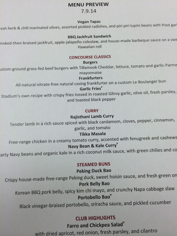 Levi's Stadium food menu