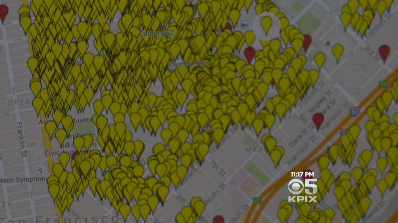 Map of private surveillance cameras located in plain view, in and around San Francisco's Tenderloin neighborhood. (CBS)