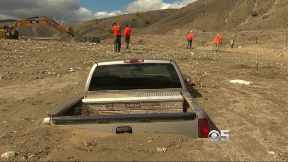 Mudslide Buries Pickup Truck