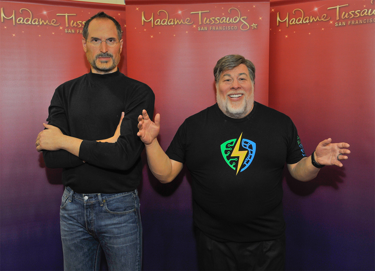 SAN JOSE, CA - MARCH 19: (L-R) Madame Tussauds wax figures of Apple Co-Founders Steve Jobs and Steve Wozniak are displayed at the unveiling of Steve Wozniak's figure at the 1st Silicon Valley Comic Con at San Jose Convention Center on March 19, 2016 in San Jose, California.  (Photo by Steve Jennings/Getty Images for Madame Tussauds San Francisco)
