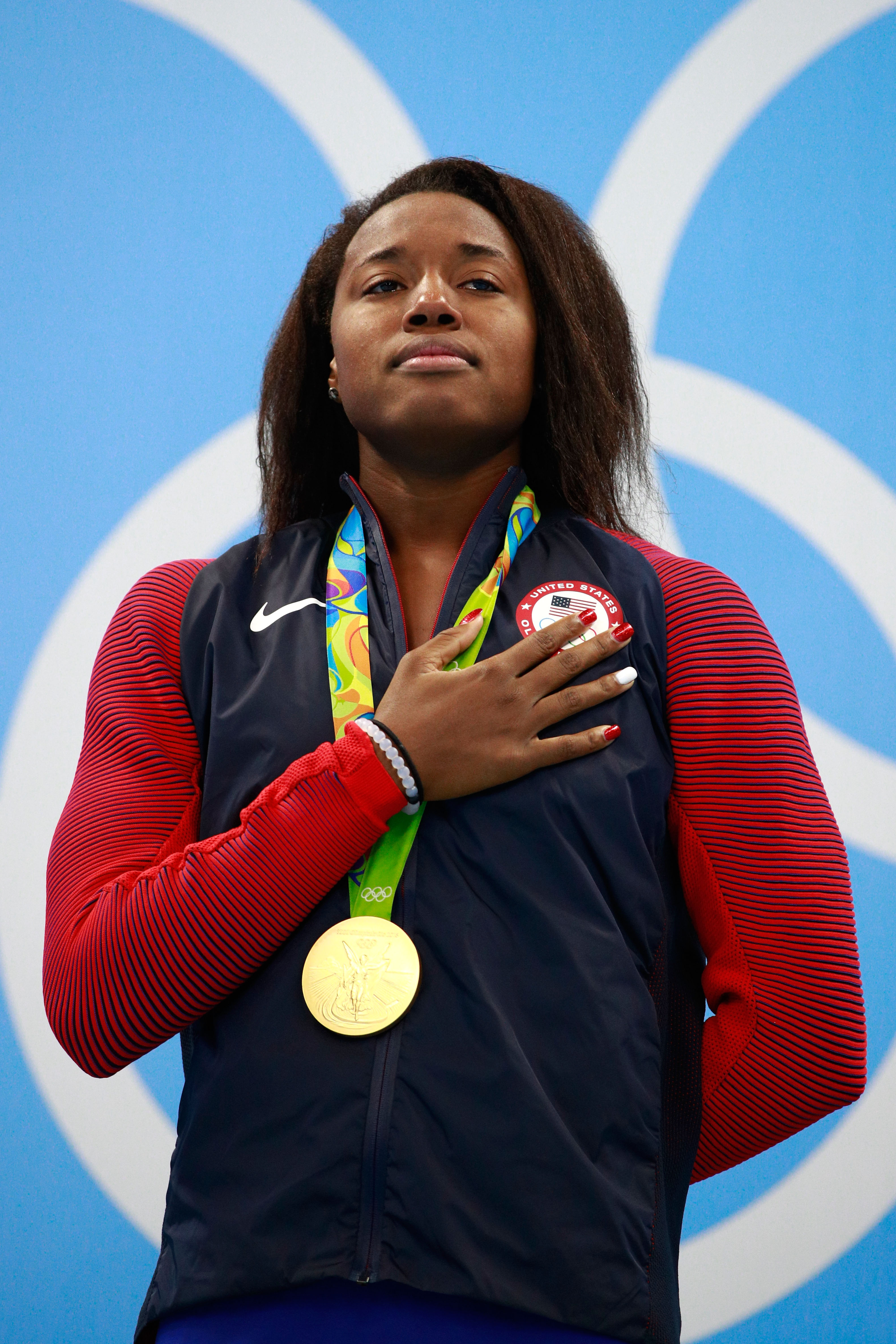 Gold medalist Simone Manuel.  (Photo by Adam Pretty/Getty Images)