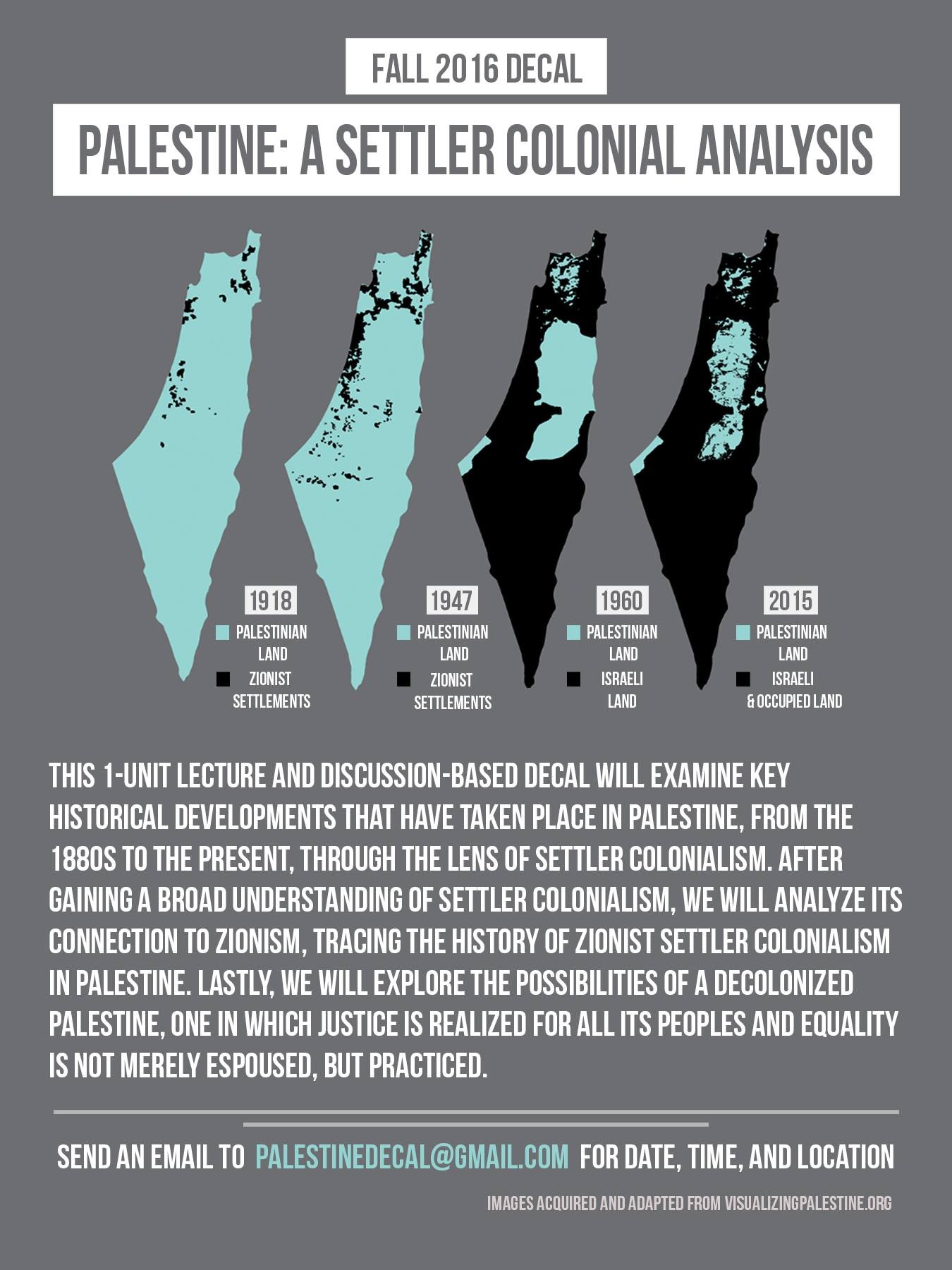 Flier for ES198: Palestine: A Colonial Settler Analysis (UC Berkeley)