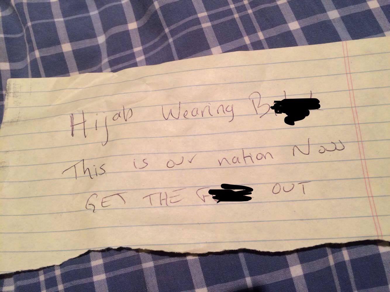 racist Fremont note left in car of hiker (CBS)