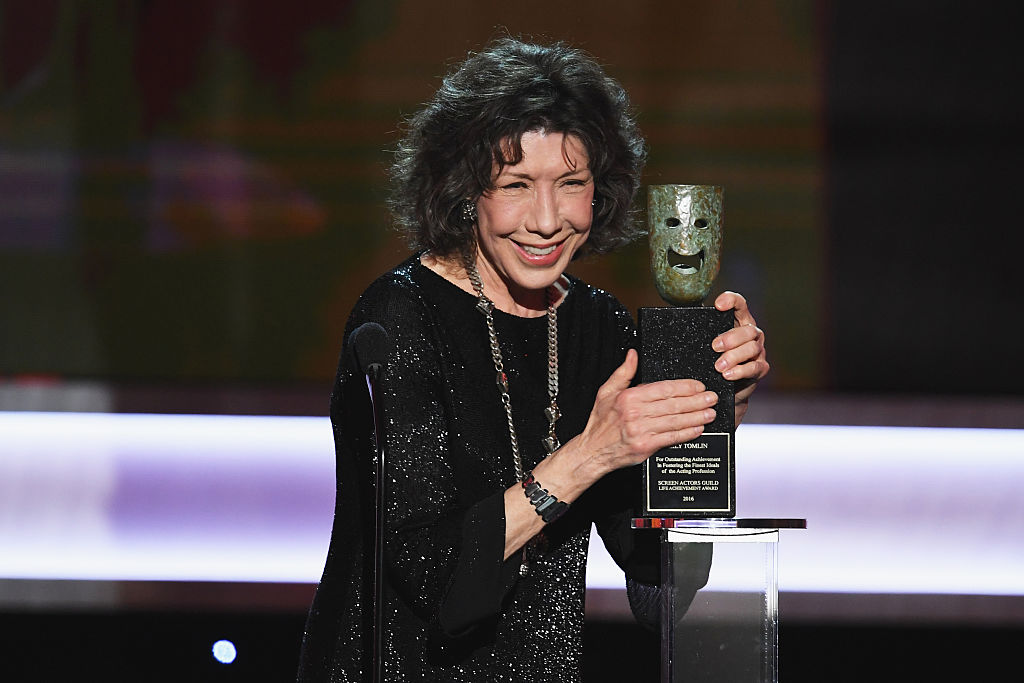 LOS ANGELES, CA - JANUARY 29:  Actor Lily Tomlin accepts the 2016 SAG Life Achievement Award onstage during The 23rd Annual Screen Actors Guild Awards at The Shrine Auditorium on January 29, 2017 in Los Angeles, California. 26592_014  (Photo by Kevin Winter/Getty Images )
