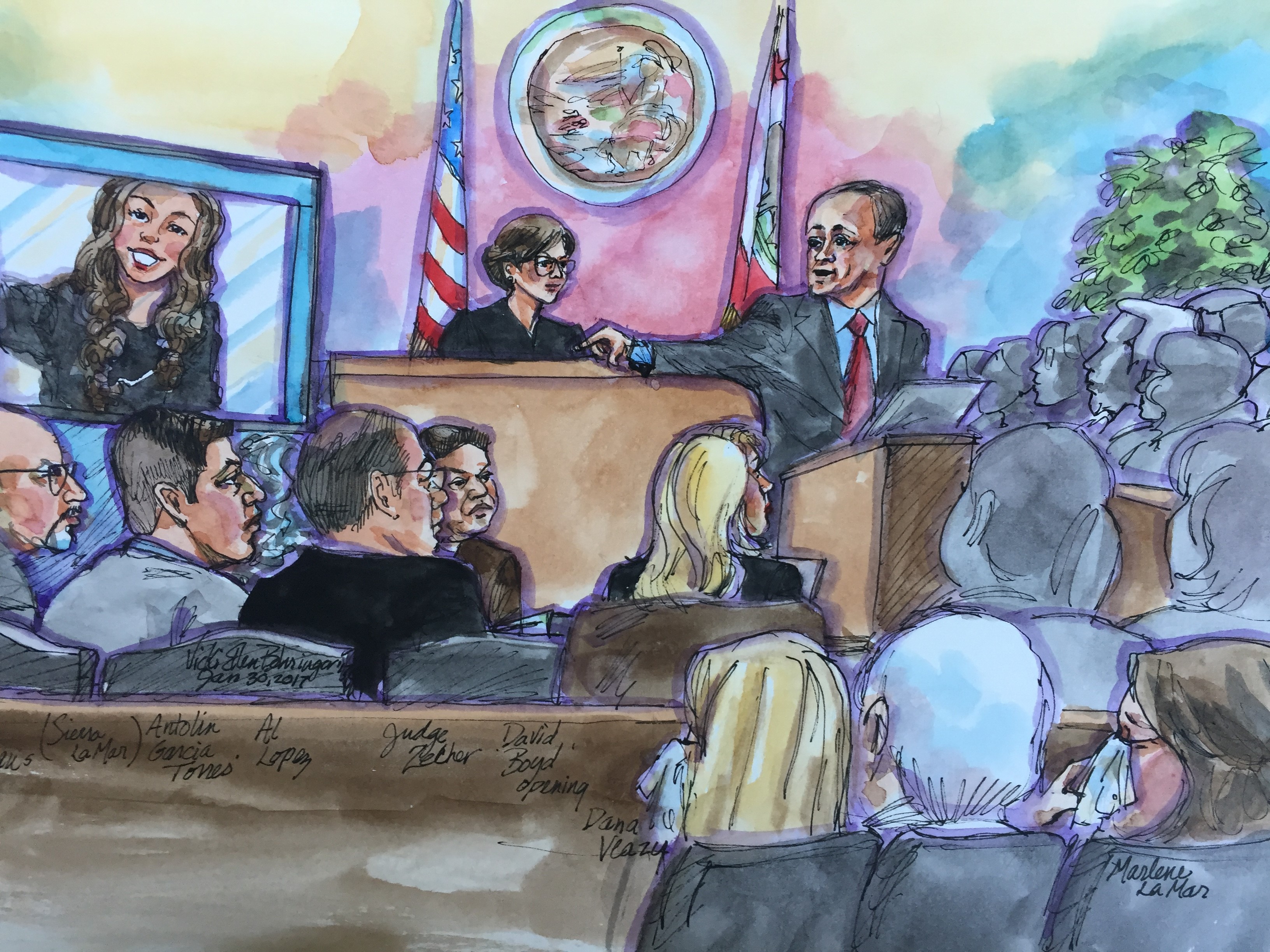 Opening statement at Antolin Garcia-Torres murder trial (sketch by Vicki Behringer)