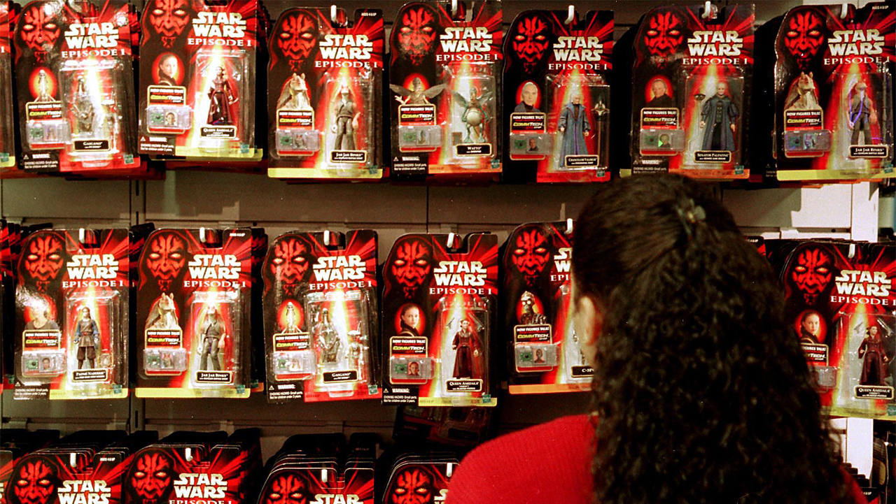 GARDEN CITY, :  Rows of action figures from the new Star Wars movie, The Phantom Menace, line the shelves at FAO Schwartz 07 May 1999 in Garden City, NY.  The toys were released 03 May 1999 with many stores, including FAO Schwartz, opening early in anticipation of heavy demand.  AFP PHOTO/Matt CAMPBELL (Photo credit should read MATT CAMPBELL/AFP/Getty Images)