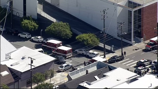 Chopper 5 over a shooting at the UPS facility in San Francisco on June 14, 2017. (CBS)