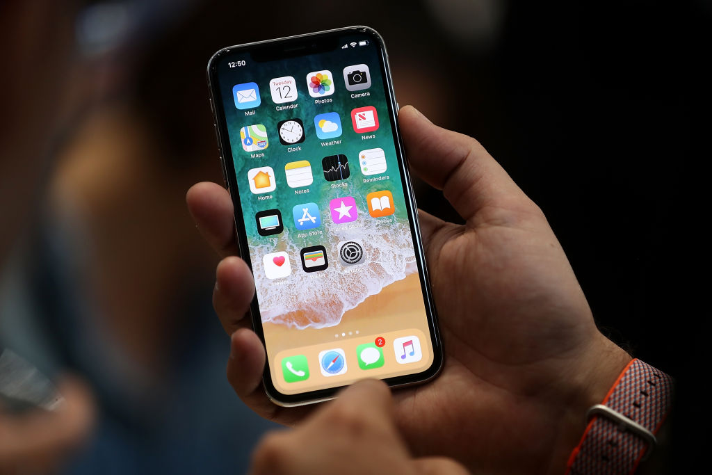 The new iPhone X is displayed during an Apple special event at the Steve Jobs Theatre on the Apple Park campus on September 12, 2017 in Cupertino. (Justin Sullivan/Getty Images)
