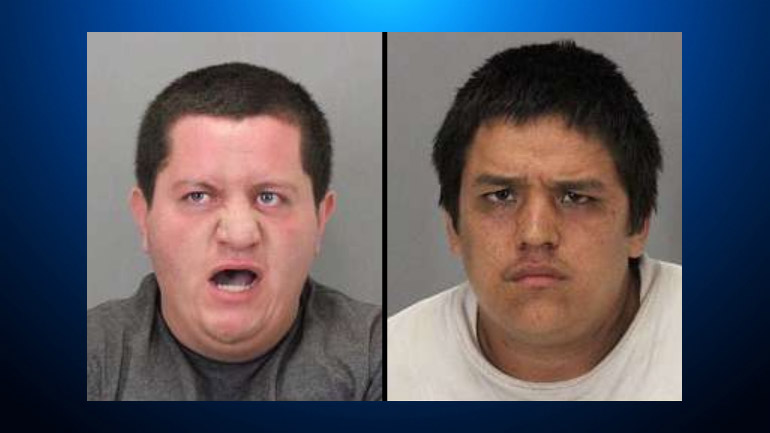Dominic Shamo (left) and Juan Arzate are accused of directing a mentally disabled teen (not pictured) to rob several women of their jewelry in San Jose. (San Jose Police Department)