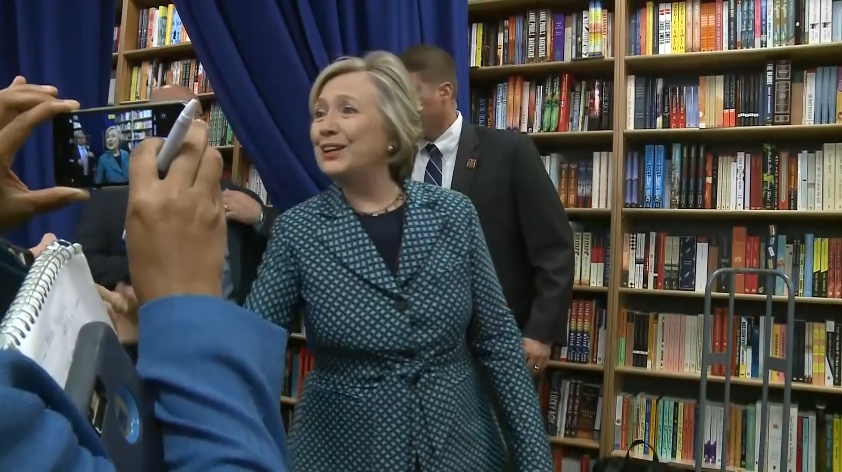 Hillary Clinton greets supporters at Books Inc. in San Francisco on October 6, 2017. (CBS)