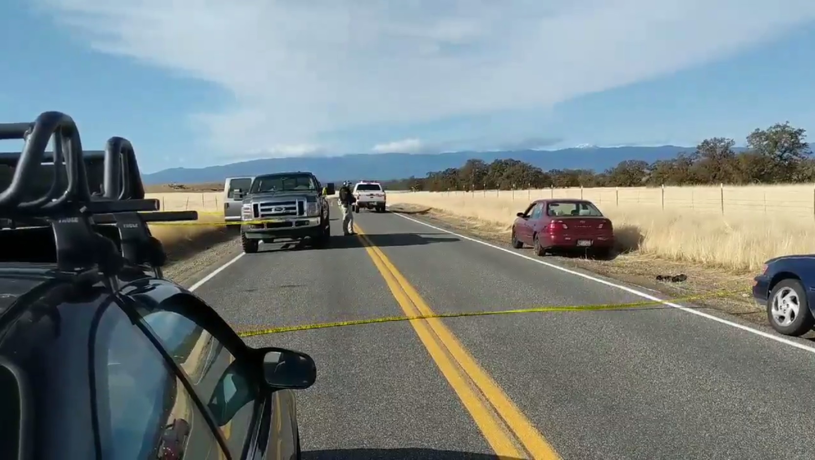 A roadblock was put in place following a shooting in the community of Rancho Tehama on November 14, 2017. (Sara Stinson/KHSL-TV)