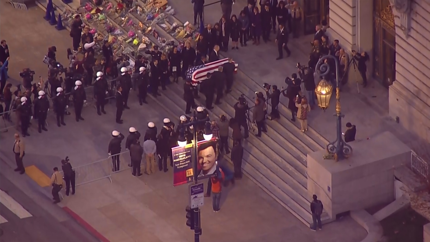 The casket of Mayor Ed Lee arriving at San Francisco City Hall on December 15, 2017. (CBS)