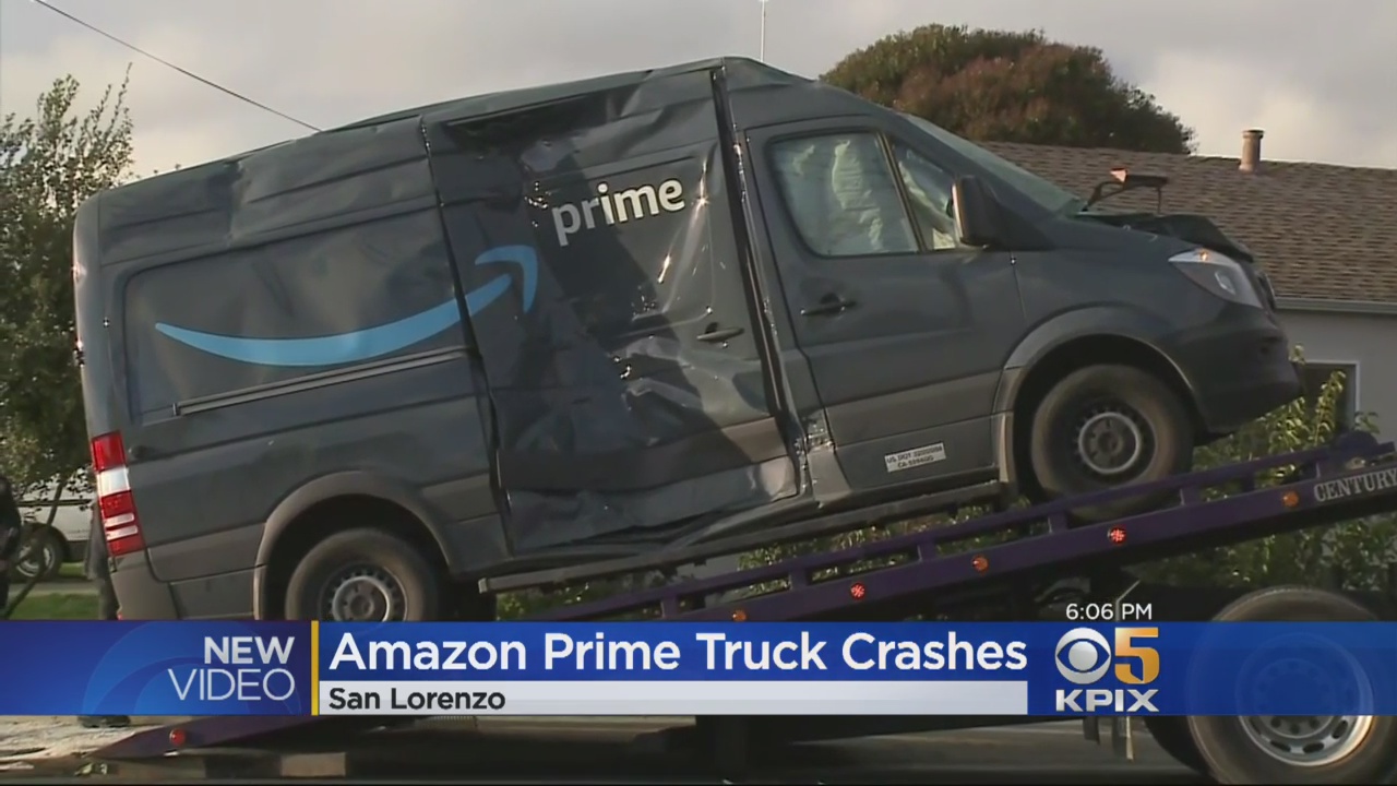Amazon Van Flips Over After Colliding With Fire Truck Cbs San Francisco
