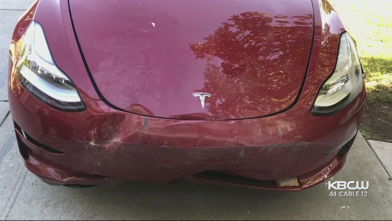 Tesla auto-accelerate crash car damage