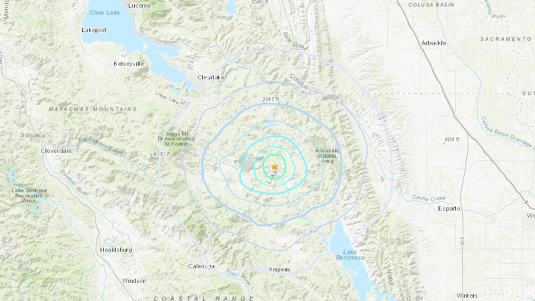 Map of magnitude 3.5 earthquake that struck near Hidden Valley Lake in Lake County on August 23, 2019. (USGS)