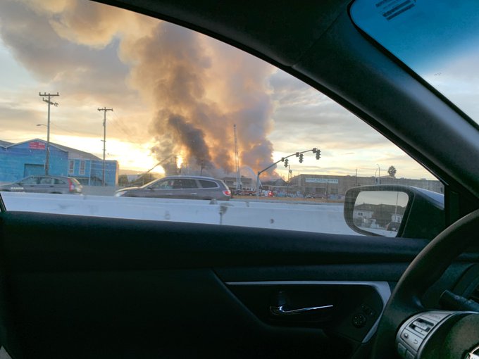 Scene of a warehouse fire in East Oakland on August 9, 2019. (Camilo Landau)