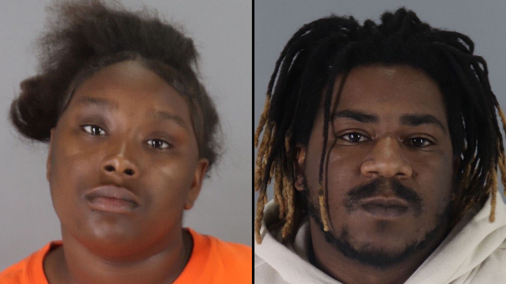 Mykeda Tyjohnay Blackmon (left) and Damar Eric Williams are accused of passing counterfeit bills at Tanforan Mall in San Bruno on January 25, 2020. (San Bruno Police Department)