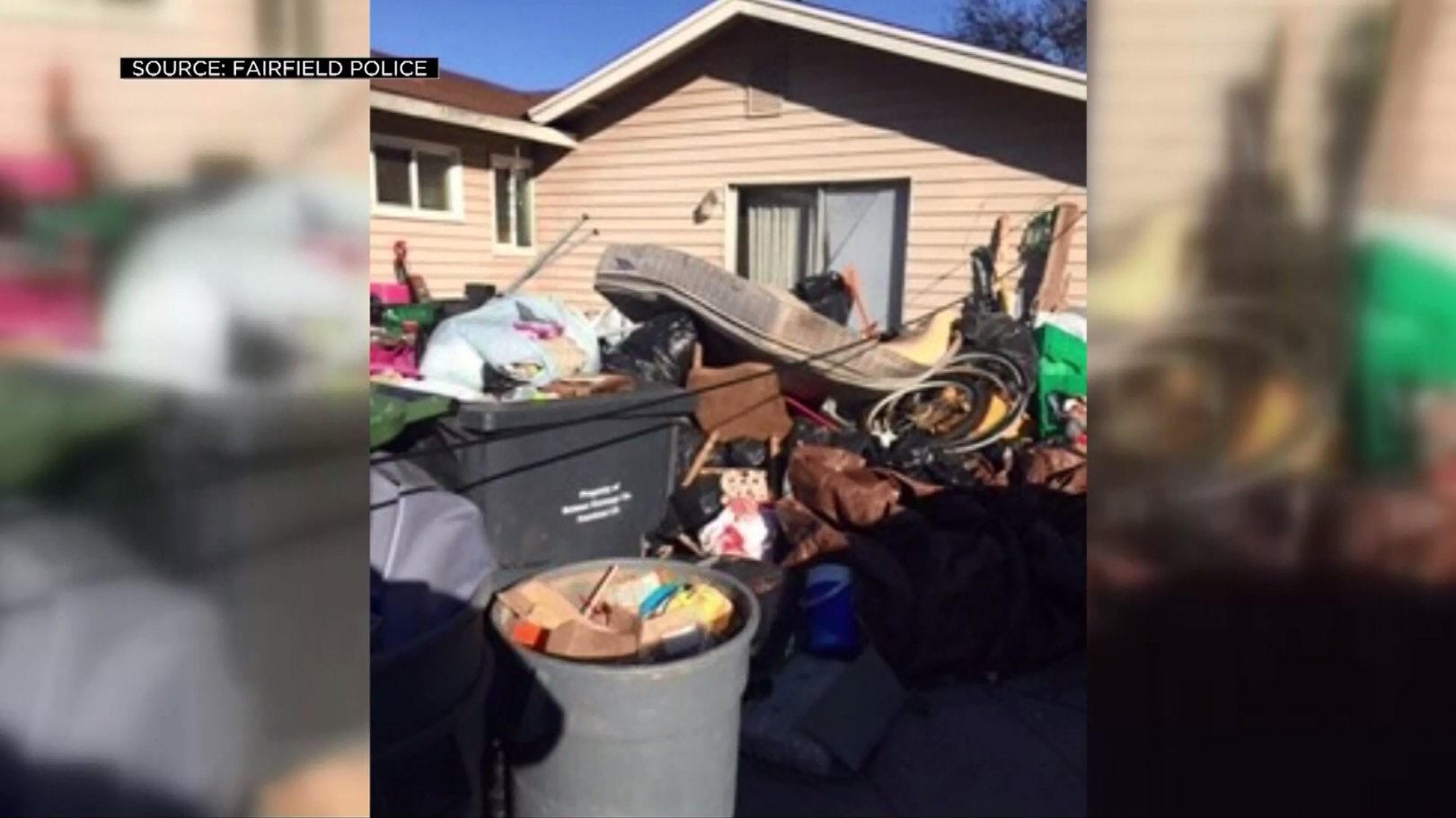 A massive pile of trash before it was removed from a home on the 200 block of Atlantic in Fairfield on February 11, 2020. (Fairfield Police Department)