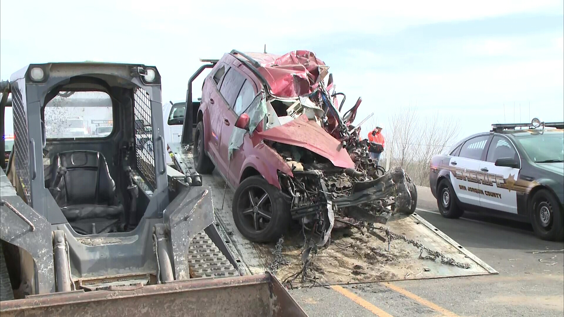 Scene of a fatal crash involving a big-rig and SUV on Highway 4 near Discovery Bay on February 14, 2020. (CBS Sacramento)