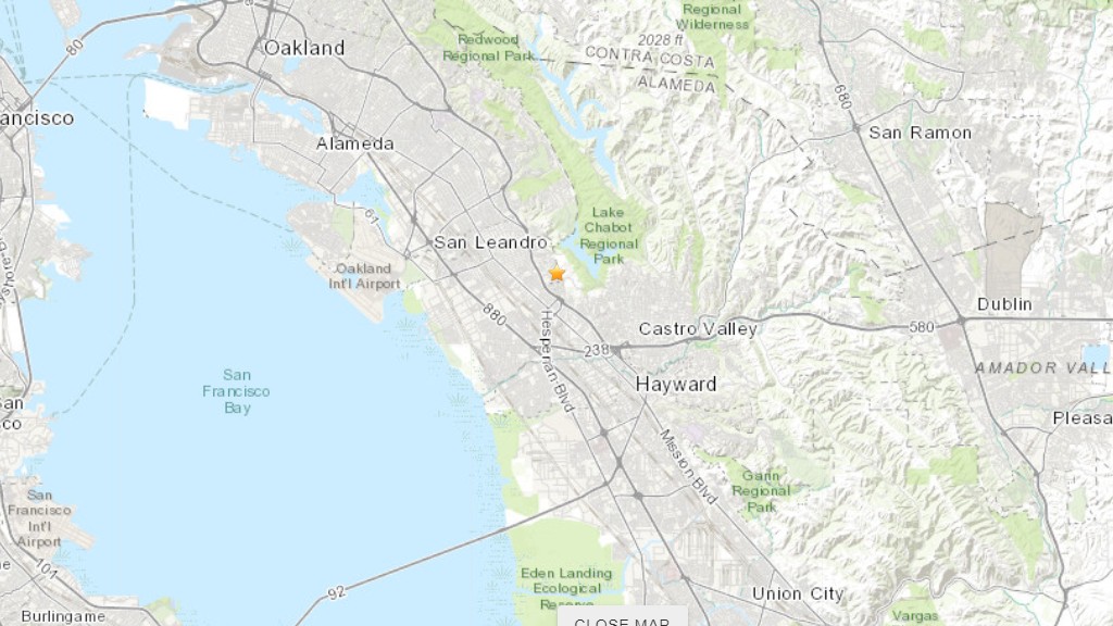 Epicenter of magnitude 3.4 earthquake that struck east of San Leandro on September 6, 2020. (USGS)