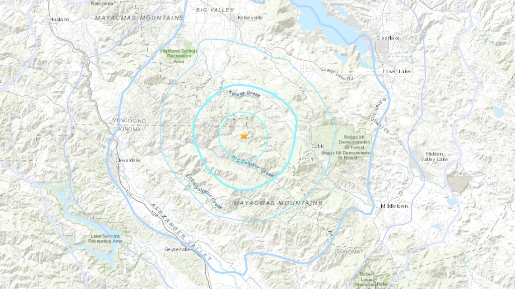 Map of magnitude 3.6 earthquake that struck near the Sonoma-Lake County Line on the evening of December 30, 2020. (USGS)