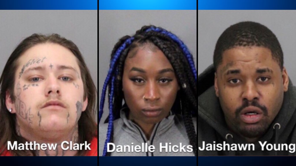 (L-R) Matthew Clark, Danielle Hicks and Jaishawn Young have been arrested on human trafficking charges in connection with an incident at a Motel 6 in Sunnyvale on January 25, 2021. (Sunnyvale Department of Public Safety)