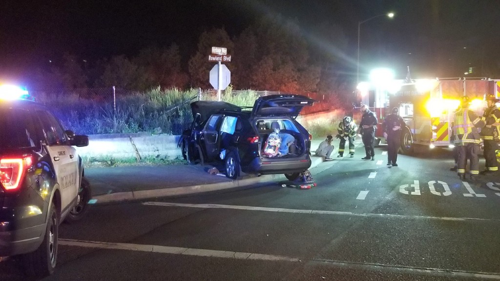 Scene of DUI crash on Vintage Way in Novato on March 3, 2021. (Novato Police Department)