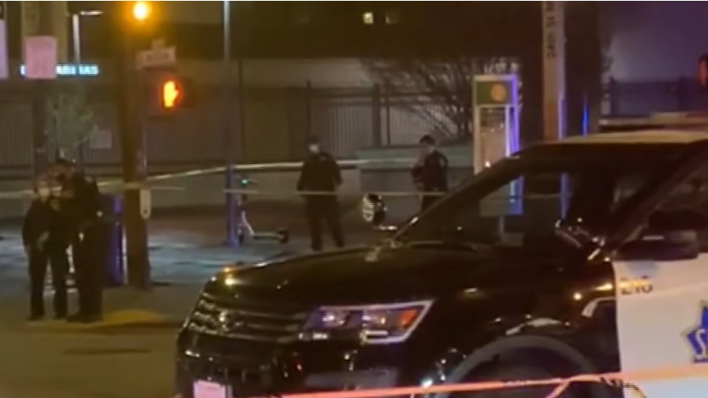 San Francisco police on the scene of the 24th Mission BART station following a fatal shooting on March 29, 2021. (CBS)