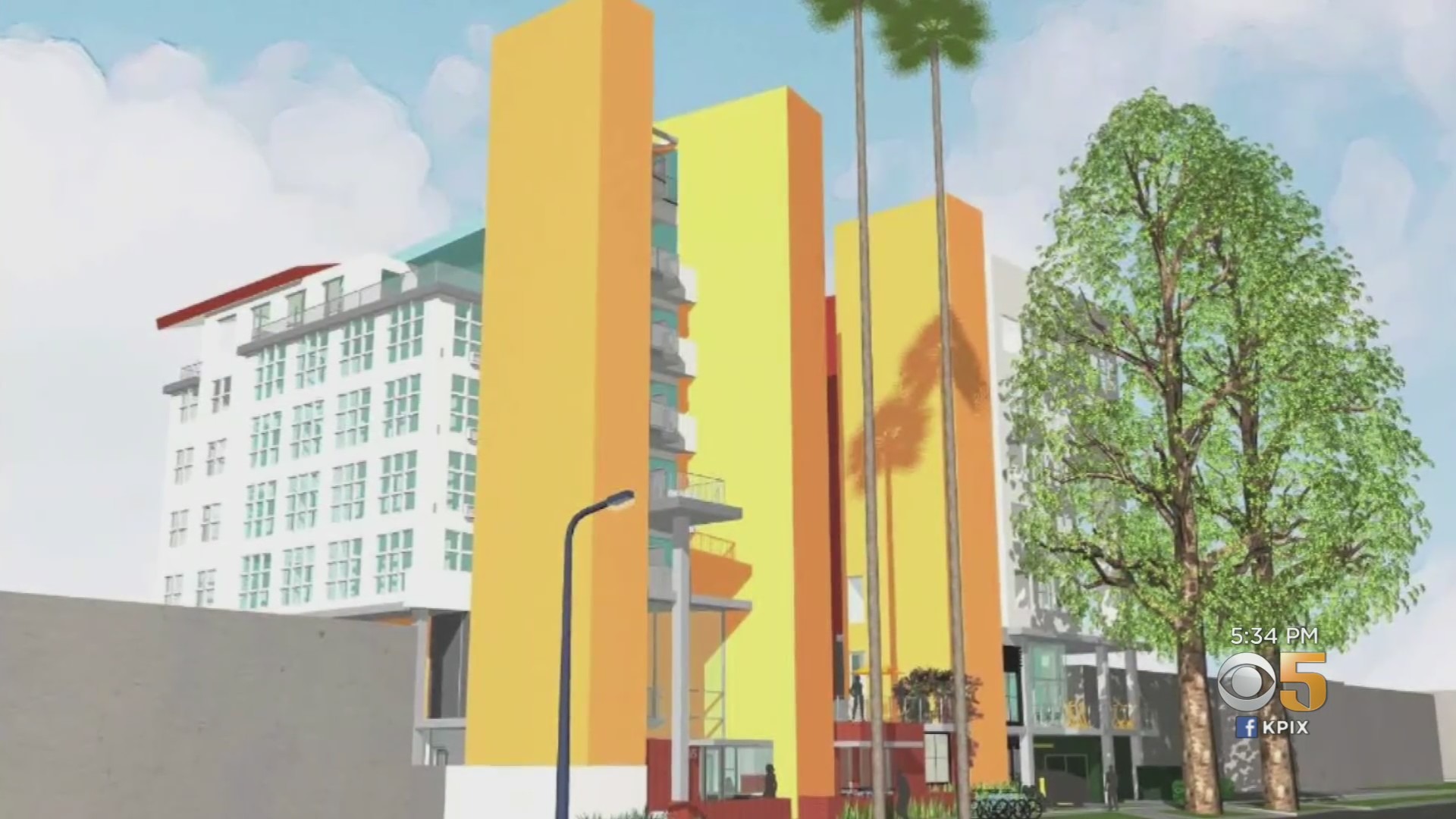 Artist's rendering of an affordable housing development in San Jose funded by Facebook's $150 million initiative. (CBS)