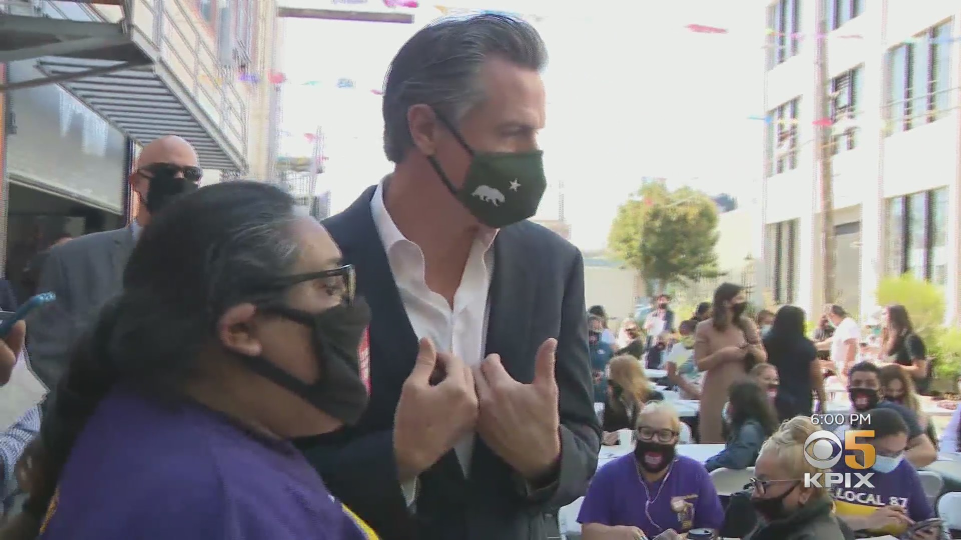 Newsom greets supporters in a campaign event in San Francisco's Mission District on September 7, 2021, one week before the recall election against him. (CBS)