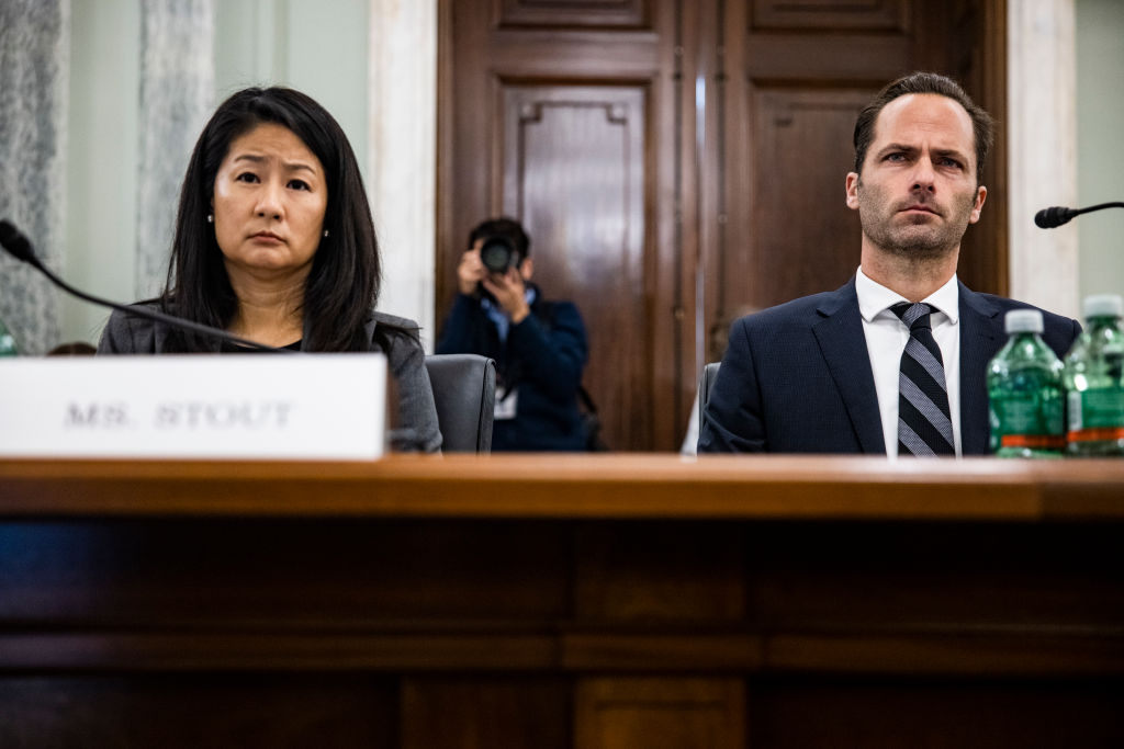 Jennifer Stout (L), Vice President of Global Public Policy at Snap Inc., and Michael Beckerman (R), Vice President and Head of Public Policy at TikTok, testify at a hearing in the Senate Subcommittee on Consumer Protection, Product Safety and Data Security on kids online: Snapchat, TikTok and YouTube on October 26, 2021 in Washington, DC.  (Samuel Corum / Getty Images)