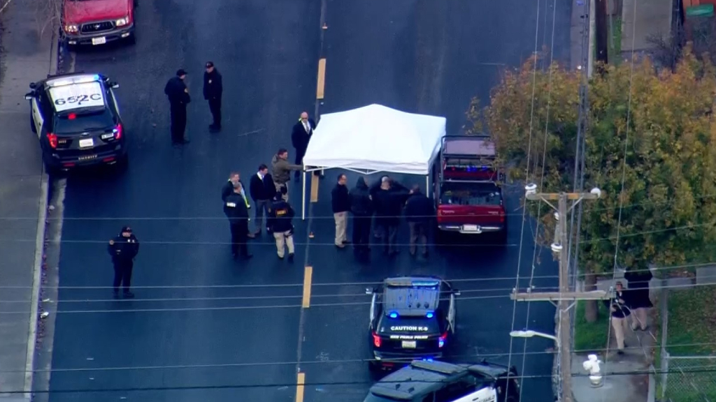 Chopper 5 over police activity in North Richmond on December 15, 2021. (CBS)