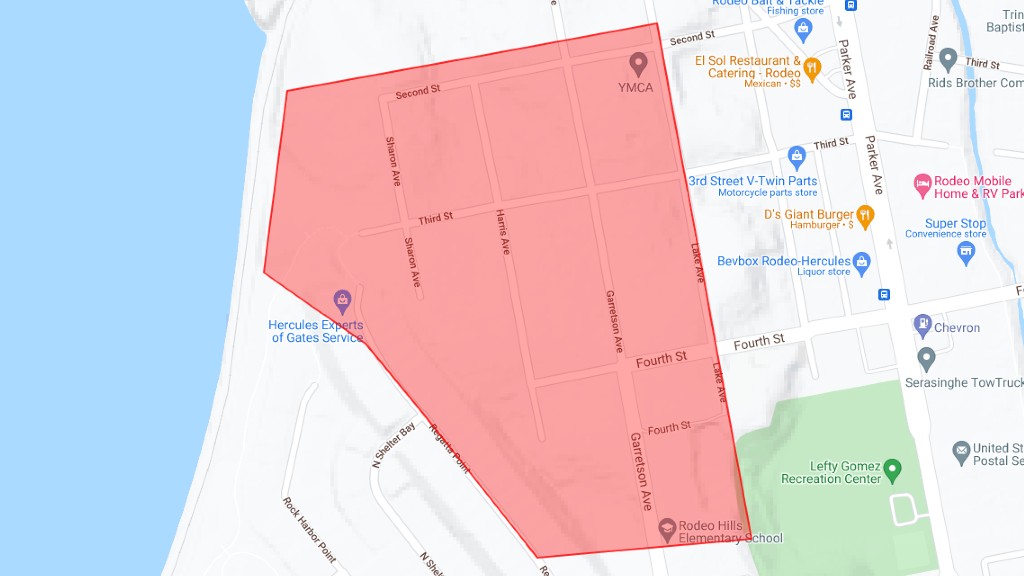 Map of area covered by lockdown order due to police activity in Rodeo on December 30, 2021. (Contra Costa Sheriff's Office)