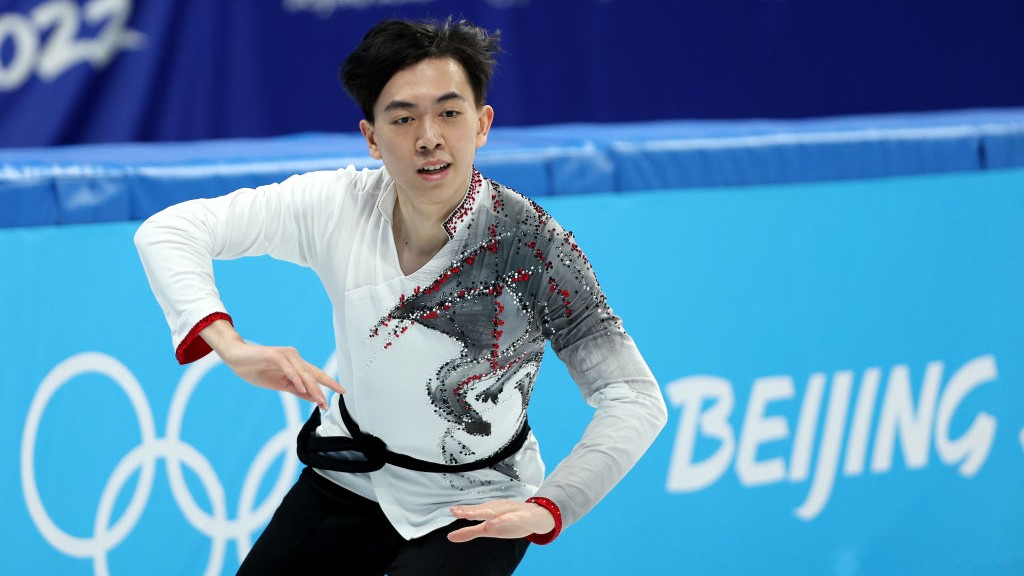 Vincent Zhou from Team United States skates during the Free Skating Team event for men Single Skating on day two of the Beijing Winter Olympics 2022 at Capital Indoor Stadium on February 6, 2022 in Beijing, China.  (Harry How / Getty Images)